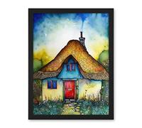 Artery8 The Thatched Cottage Folk Art Artwork Framed Wall Art Print 18X24 Inch