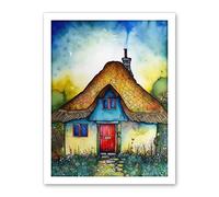 Artery8 The Thatched Cottage Folk Art Artwork Framed Wall Art Print 18X24 Inch