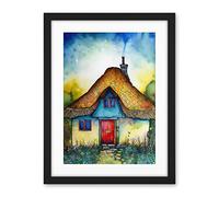 Artery8 The Thatched Cottage Folk Art Artwork Framed Wall Art Print 18X24 Inch