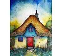 Artery8 The Thatched Cottage Folk Art Extra Large XL Wall Art Poster Print