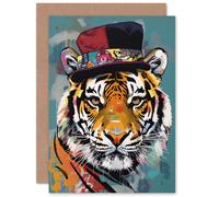 Artery8 The Tiger in the Top Hat for Him or Her Man Woman Birthday Thank You Congratulations Blank Art Greeting Card