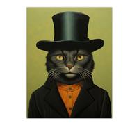 Artery8 The Top Hat Cat Called Matt Sage Green & Black Portrait Extra Large XL Unframed Wall Art Poster Print | Size: W24" x H32" Artery8 Multicolor W24" x H32"