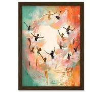 Artery8 The Tornado Ballet Oil Painting Abstract Turquoise Pink Musical Swirl Dancers Artwork Framed Wall Art Print A4