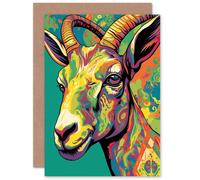 Artery8 The Trippy Goat Psychedelic Colourful Art for Him or Her Man Woman Birthday Thank You Congratulations Blank Art Greeting Card
