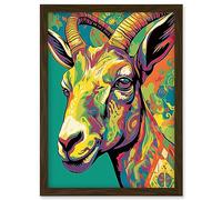 Artery8 The Trippy Goat Psychedelic Portrait Vibrant Colourful Patterns Modern Pop Art Artwork Framed Wall Art Print A4