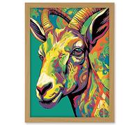 Artery8 The Trippy Goat Psychedelic Portrait Vibrant Colourful Patterns Modern Pop Art Artwork Framed A3 Wall Art Print