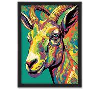 Artery8 The Trippy Goat Psychedelic Portrait Vibrant Colourful Patterns Modern Pop Art Artwork Framed A3 Wall Art Print