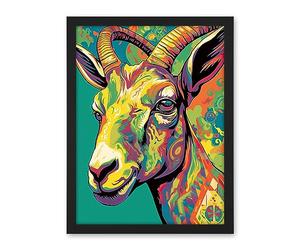 Artery8 The Trippy Goat Psychedelic Portrait Vibrant Colourful Patterns Modern Pop Art Artwork Framed Wall Art Print 18X24 Inch