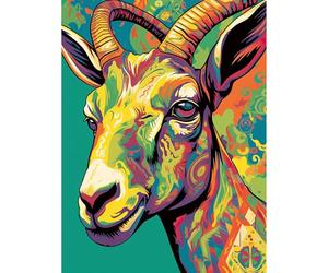 Artery8 The Trippy Goat Psychedelic Portrait Vibrant Colourful Patterns Modern Pop Art Large Wall Art Poster Print Thick Paper 18X24 Inch