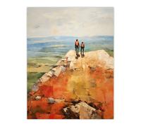 Artery8 The View Was Worth The Wait Hikers Reach The Summit Oil Painting Extra Large XL Unframed Wall Art Poster Print | Size: W24" x H32" Artery8 Multicolor W24" x H32"