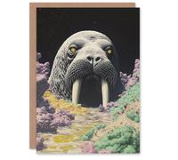Artery8 The Walrus Cavern Surreal Alien Landscape Stars Birthday Greeting Card in Grey Artery8 Grey