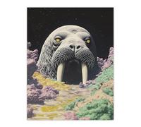The Walrus Cavern Surreal Alien Landscape Stars Wall Art Print Artery8 Grey W24 inch x H32 inch
