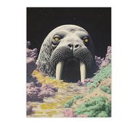 Artery8 The Walrus Cavern Surreal Alien Landscape Stars Wall Art Print in Grey | Size: W12" x H16" Artery8 Grey W12" x H16"