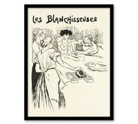 Artery8 The Washerwomen Black White Illustration Steinlen Framed Wall Art | Size: A4 Artery8 White A4