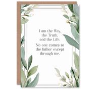 Artery8 Christian Birthday Card The Way The Truth The Life Bible Quote Green Floral Blank Card For Him Or Her