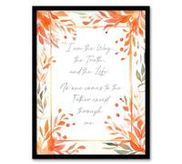 Artery8 The Way The Truth The Life Orange Bible Quote New Testament Jesus Christ Christian Faith God Revelations Flowers Artwork Artwork Framed Wall Art Print 18X24 Inch