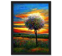 Doppelganger33 LTD The Wildflower Tree Summer Meadow Oil Painting Artwork Framed Wall Art Print A4