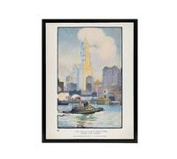 Artery8 The Woolworth Building from the Ferry Elmer Framed Canvas Wall Art in White | Size: W24" x H32" Artery8 White W24" x H32"