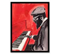 Thelonious Monk Jazz Piano Music Red Portrait Framed Wall Art Artery8 Red W12 inch x H16 inch