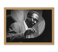 Thelonious Monk Playing Black & White Jazz Legend A4 Artwork Framed Wall Art Print Artery8 Light Oak One Size