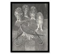 Artery8 Theo Van Hoytema Framed Wall Art Print Four Owls And Two Kestrels - A3 Size