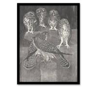 Artery8 Theo van Hoytema Framed Wall Art Print Four Owls & Two Kestrels in Grey | Size: A3 Artery8 Grey A3