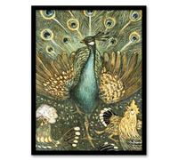 Artery8 Theo Van Hoytema Framed Wall Art Print Peacock With Hens Painting - A3 Size