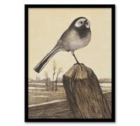 Artery8 Theo Van Hoytema Framed Wall Art Print Wagtail Bird Perched On Pole - A4 Size