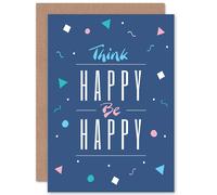 Artery8 Think Happy Be Happy Greetings Card in Blue Artery8 Blue