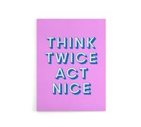 Artery8 Think Twice Act Nice Pink Blue Bold Simple Canvas Wall Art Print | Size: W12" x H16" Artery8 Pink W12" x H16"