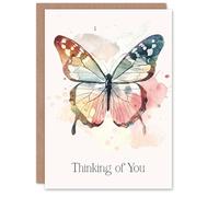 Artery8 Thinking Of You Butterfly Soft Pastel Watercolour For Her Woman Miss You Card