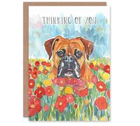 Artery8 Thinking Of You Pet Boxer Flower Field Dog Lover For Her Woman Birthday Card