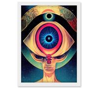 Artery8 Third Eye Psychic Alien Contact Universe Secrets Sun Eclipse Artwork Framed Wall Art Print A4 in White Artery8 White