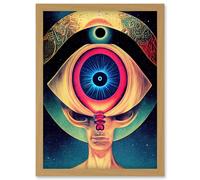 Artery8 Third Eye Psychic Alien Contact Universe Secrets Sun Eclipse Artwork Framed Wall Art Print A4 in Light Oak Artery8 Light Oak