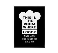 Artery8 This Is Where I Cook Chef Hat Funny Cheeky Black Framed Canvas Art | Size: W24" x H32" Artery8 Black W24" x H32"