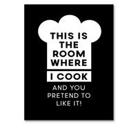 Artery8 This Is Where I Cook Chef Hat Funny Cheeky Framed Wall Art Print in Black | Size: W12" x H16" Artery8 Black W12" x H16"