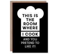 Artery8 This Is Where I Cook Chef Hat Funny Cheeky Housewarming Greeting Card in Black Artery8 Black