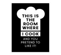 Artery8 This Is Where I Cook Chef Hat Funny Cheeky Wall Art Print in Black | Size: W18" x H24" Artery8 Black W18" x H24"