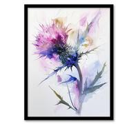 Artery8 Thistle Flower Bloom Soft Watercolour Painting Living Room Artwork Framed Wall Art Print 18X24 Inch
