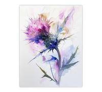 Thistle Flower Bloom Soft Watercolour Painting Wall Art Print Artery8 Purple W24 inch x H32 inch
