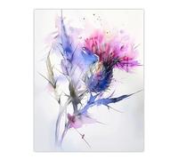 Artery8 Thistle Flower Violet Pink Green Soft Watercolour Living Room Large Wall Art Poster Print Thick Paper 18X24 Inch