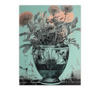 Artery8 Thistle Flowers In Vase Artistic Linocut Painting Turquoise Blue Pink Scottish Bouquet Nature Colourful Bright Floral Modern Artwork Large Wall Art Poster Print Thick Paper 18X24 Inch