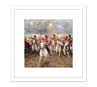 Artery8 Thompson Scotland Forever Battle Waterloo Painting 8X8 Inch Square Wooden Framed Wall Art Print Picture with Mount in White Artery8 White