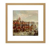 Artery8 Thompson The 28th Regiment At Quatre Bras Painting 8X8 Inch Square Wooden Framed Wall Art Print Picture with Mount in Light Oak Artery8 Light Oak