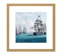Artery8 Thompson USS Franklin Bay New York Nautical Painting 8X8 Inch Square Wooden Framed Wall Art Print Picture with Mount in Light Oak Artery8 Light Oak
