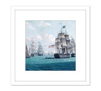 Artery8 Thompson USS Franklin Bay New York Nautical Painting 8X8 Inch Square Wooden Framed Wall Art Print Picture with Mount in White Artery8 White