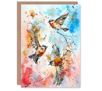 Artery8 Three Birds in Flight Watercolour Painting Greeting Birthday Card Him Her All Blank