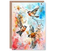 Artery8 Three Birds in Flight Watercolour Painting Greeting Birthday Card Him Her All Blank