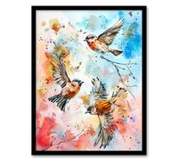 Artery8 Three Birds in Flight Watercolour Painting Living Room Artwork Framed Wall Art Print A4