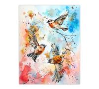Artery8 Three Birds in Flight Watercolour Painting Living Room Extra Large XL Wall Art Poster Print